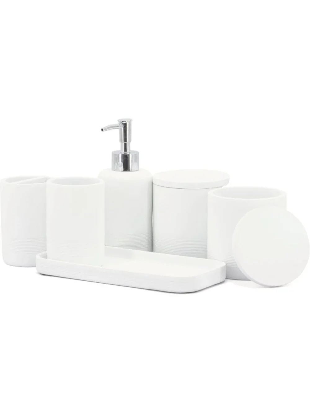 Elegant 6-Piece White Bathroom Accessories Set - Organizer with Toothbrush